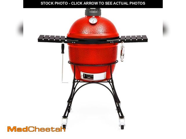 Lot 74-12517099 - Kamado Joe Classic Joe II 18 in. Charcoal Grill in Red with Cart, Side Shelves, Grate Gripper, and A...