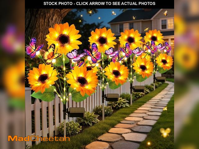 Lot 74-14428264 - KOOPER 4 Pack Solar Garden Lights Outdoor with 12 Sunflowers&amp;16 Butterflies - USED