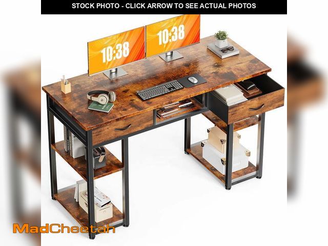 Lot 74-13780854 - CONCETTA 48 inch Small Desk with Fabric Drawers &amp; Storage Shelves, Computer Desk, Writing Desk f...