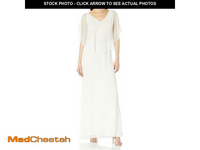 Lot 74-12719983 - J Kara Women's Geometrical Beaded V-Neck Capelet Dress, Ivory/Multi, 16 - UNUSED