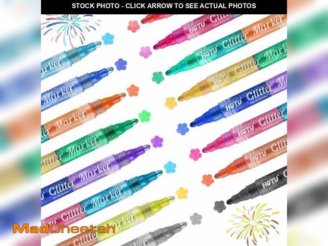 Lot 74-14148566 - HOTU Glitter Markers Pens, 16 Colors Glitter Acrylic Paint Pens, Sparkly Metallic Dual-Tone Reversib...