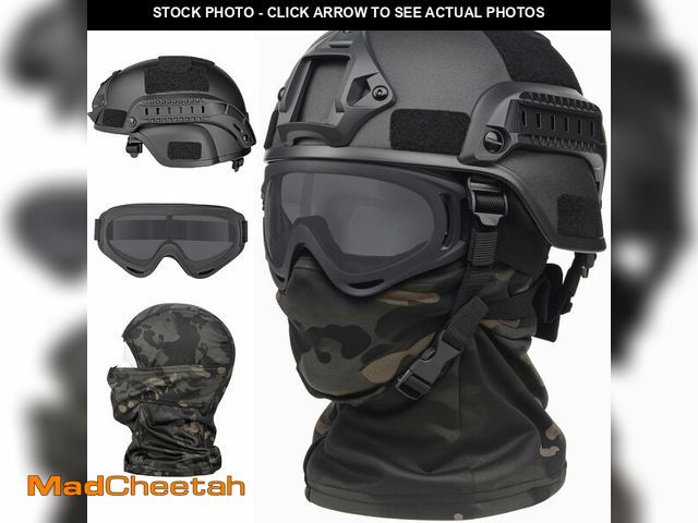 Lot 74-12718652 - VPZENAR Tactical Helmet, Black MICH Airsoft Helmet with Ear Protection,Airsoft Goggles and Airsoft B...