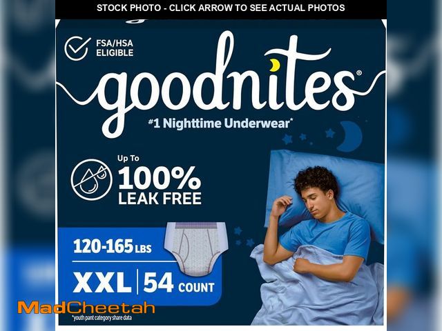 Lot 74-13927091 - Goodnites Boys' Nighttime Underwear, Size XXL (120-165 lbs), 54 Ct, Packaging May Vary - UNUSED