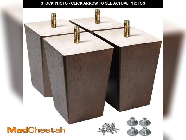 Lot 74-12424573 - Angel Sar 4 in. Dark Brown Wood Square Sofa Legs, Replacement Leg for Furniture (4-Pack) - UNUSED