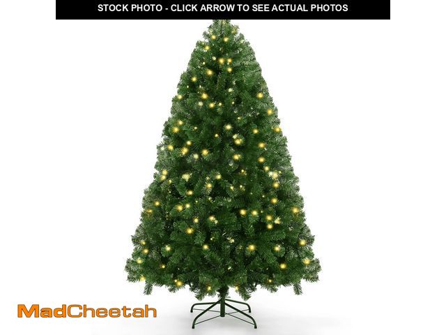 Lot 74-13045944 - Funcid 6ft Pre-Lit Green Artificial Christmas Tree with 250 Warm LED Lights and 1477 Branch Tips, Hi...