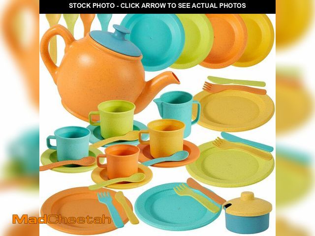 Lot 74-14145659 - Buyger Kids Kitchen Accessories and Tea Set for Toddlers 3-5, Play Kitchen Toy Dish Plates Utensils ...