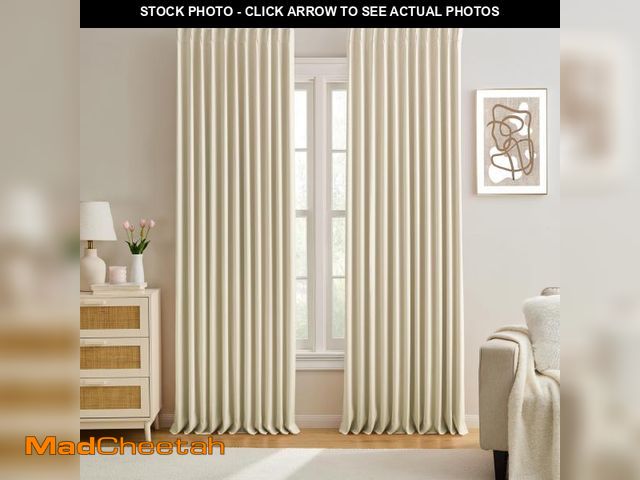 Lot 74-12308723 - KEQIAOSUOCAI Cream Beige Blackout Curtains 100 Inches Long, Vertical Draft Privacy Window Drapes for...