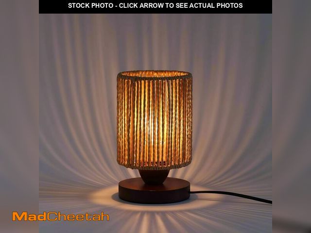 Lot 74-14146603 - DKCONONY Small Rattan Table Lamp for Bedroom, Boho Bedside Lamp with Warm LED Bulb, Handwoven Wicker...