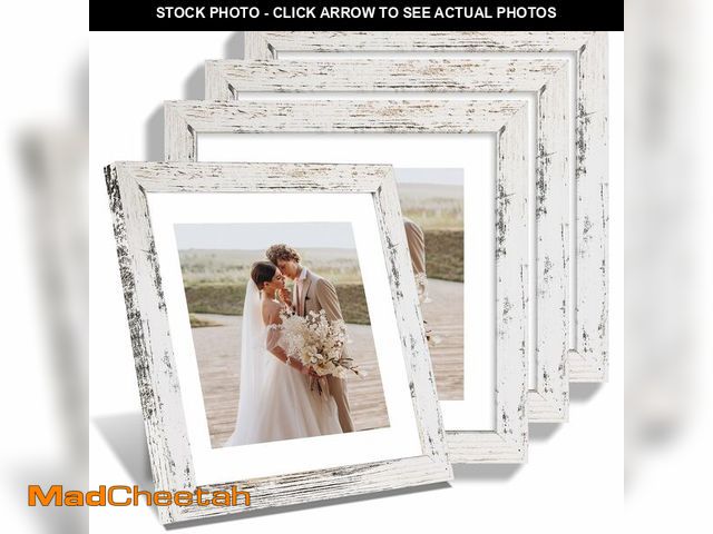 Lot 74-14298014 - Hongkee 10x10 Picture Frame Set of 4, Made of Glass and Distressed White Wooden Frame - Display Pict...