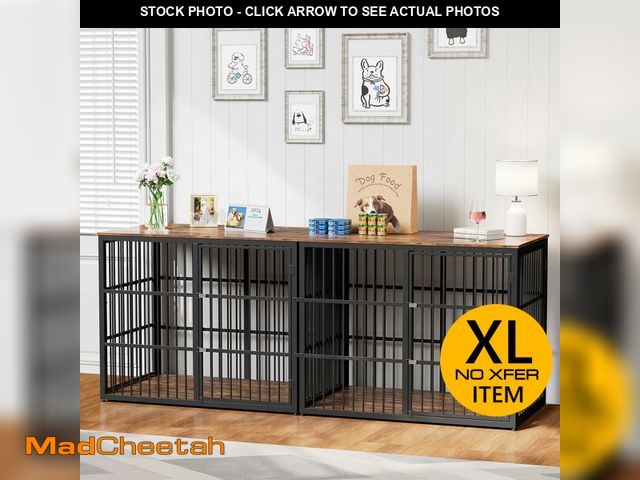 Lot 74-13638334 - Lyromix 94.48'' Dog Crate Furniture Large Breed TV Stand with Double Rooms,Wooden Dog Kennel Dog Cra...
