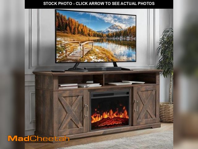 Lot 74-12515243 - Electric Fireplace TV Stand for TVs up to 75", Farmhouse Entertainment Center with Fireplace, Vintag...