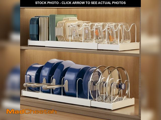 Lot 74-14478229 - Magheo 2 Pack Expandable Food Storage Container Lid Organizers, 22" Pots and Pans Organizer Under Ca...