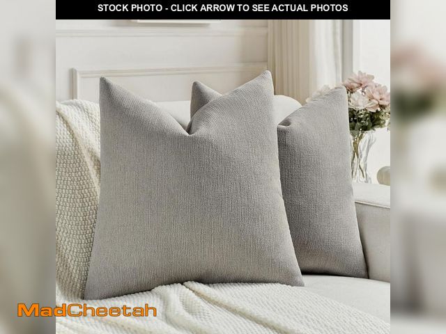 Lot 74-12326564 - FUTEI Smoke Gray Chenille Decorative Throw Pillow Covers 22x22 Inch Set of 2,Soft Cozy Faux Linen Te...