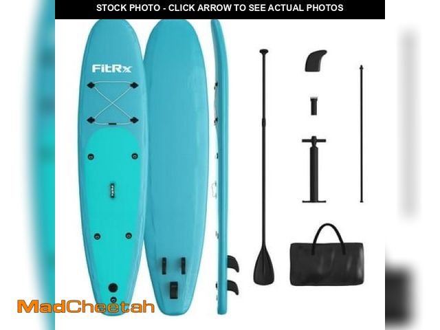 Lot 74-12402265 - (MISSING PADDLE) FitRx 10ft. Inflatable Paddle Board with Aluminum Adjustable Paddle and Accessories...