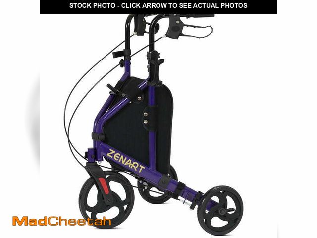 Lot 74-12836684 - ZENART Foldable 3 Wheel Rollator Walker Lightweight for Seniors with 10" Wheel, Purple - UNUSED