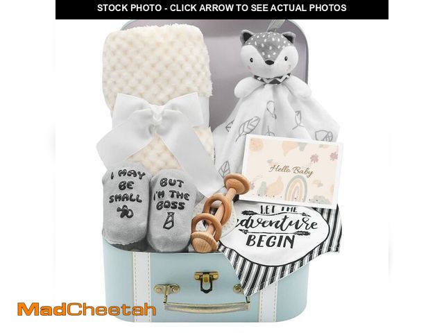 Lot 74-13625065 - Fvntuey Baby Shower Gifts, Baby Boy Gifts Basket Includes Newborn Blanket Baby Lovey Security Blanke...