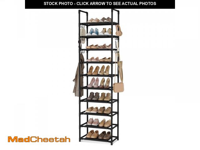 Lot 74-12122869 - VTRIN 10 Tiers Tall Shoe Rack Holds 20-25 Pairs of Shoes Sturdy Vertical Shoe Organizer with 18pcs H...