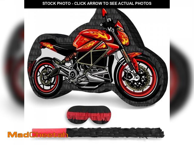 Lot 74-12307904 - Hooqict Motorcycle Birthday Decorations Motorcycle Car Pinata with Pinata Stick &amp; Blindfold for ...