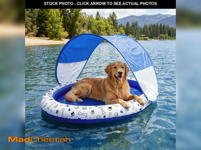 Lot 74-14339355 - Seenelling Dog Pool Float with Canopy 57'' x 39'' Inflatable Dog Water Raft for Lake Pet Swimming Fl...