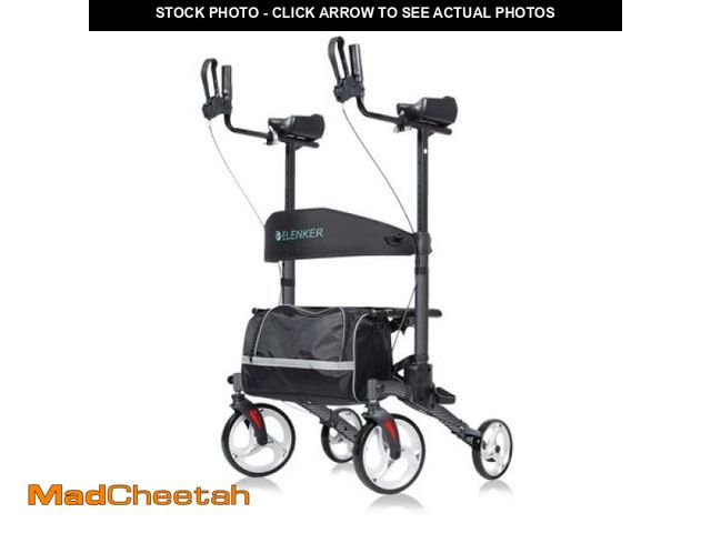 Lot 74-12271021 - ELENKER Upright Rollator Walker  Tall Folding Stand up Rollator Walker for Seniors  Fiber Black - UN...