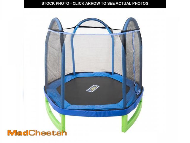 Lot 74-12512903 - Sportspower 7' My 1st Trampoline for Kids 3-10 with Safety Enclosure Blue and Green - UNUSED