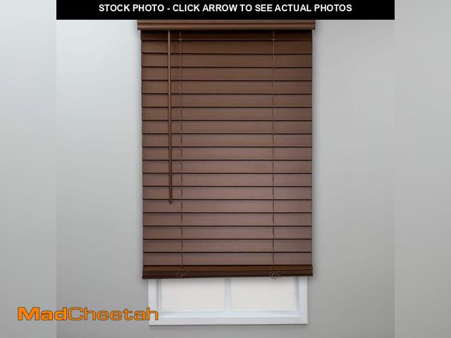 Lot 74-14275975 - StyleWell Textured Dark Oak Cordless Room Darkening Faux Wood Blinds with 2 in. Slats - 34 in. W x 6...