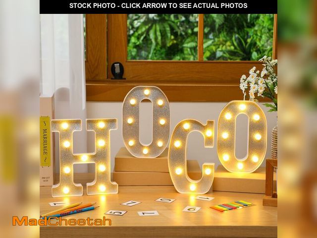 Lot 74-12709486 - Aurelema 4 Pcs Hoco LED Letter Lights Glitter Hoco Marquee Light Letters Table Sign Lights up 3D Pla...