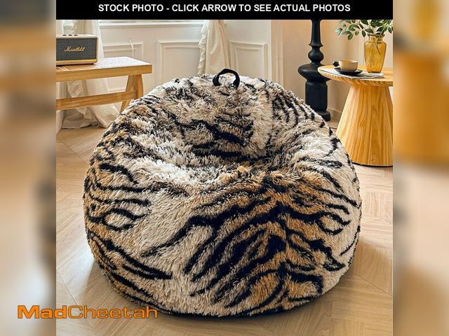 Lot 74-12719051 - XeGe Faux Fur Tiger Print Bean Bag Chair Cover (No Filler), Fluffy Stuffed Animal Storage Bean Bag S...