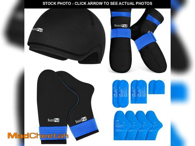 Lot 74-12313518 - SuzziPad Ice Pack Stress Relief Cap &amp; Cooling Socks &amp; Cold Gloves for Chemotherapy, Comfort ...