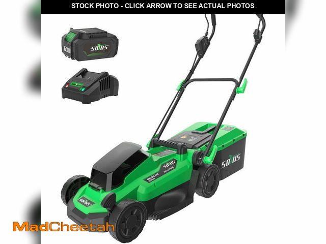 Lot 74-13777923 - SOYUS 13-Inch Cordless Lawn Mower, 20V Brushless Motor with Battery, And Charger - USED