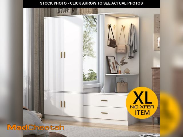 Lot 74-12945319 - XVD Armoire Wardrobe Closet with Mirror &amp; Sensor Light, Bedroom Armoire with 5 Doors &amp; 2 Dra...