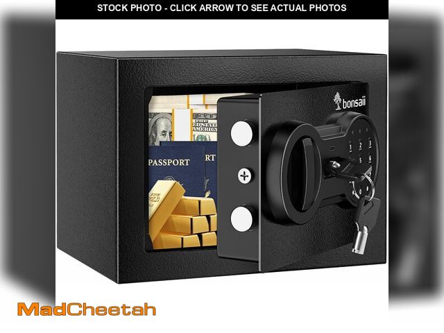 Lot 74-12710111 - Bonsaii Safe Box with Electronic Keypad, Steel Security Lock Box with Key, 0.23 Cubic Feet, 9.06" W ...