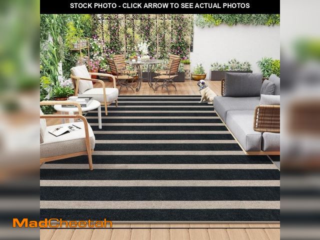 Lot 74-12367631 - Lahome Striped Easy Jute Outdoor Rug 8x10, Washable Living Room Patio Rug Black Indoor Outdoor Carpe...