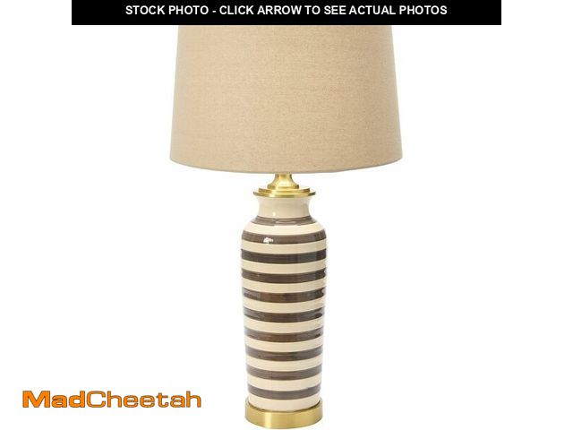 Lot 74-12828780 - Creative Co-Op 29" H Striped Ceramic and Metal Desk Lamp - UNUSED
