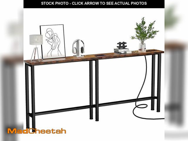 Lot 74-14061115 - Keelian 63" Sofa Table Narrow Long - Power Outlets &amp; 2 USB Ports, Metal Frame,Behind Couch Table...