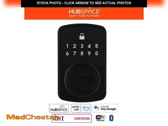 Lot 74-12558309 - Defiant Square Compact Matte Black Electronic Single Cylinder Deadbolt Wi-Fi Enabled Powered by Hubs...