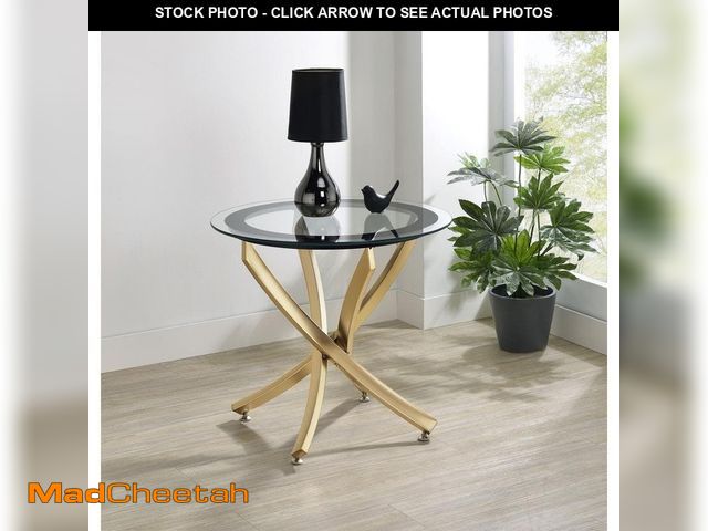 Lot 74-14254400 - Coaster Brooke 23.5 in. Rose Brass and Clear Round Glass Top End Table - UNUSED