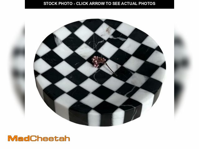 Lot 74-12706076 - StonePlus Marble Stone Checkerboard D4.7'' Round Small Splicing Mosaic Tray Jewelry Dish (Black x Wh...