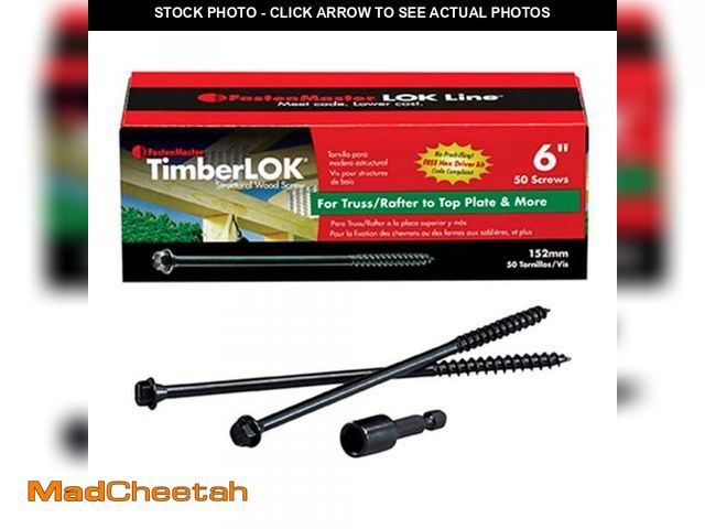 Lot 74-12532145 - FastenMaster TimberLOK Structural Wood Screws - 6 inch wood screws with hex head - Black (50 Pack) -...