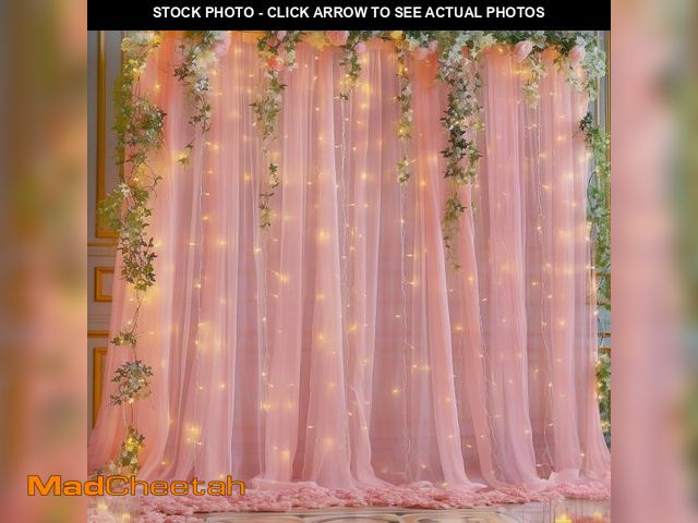 Lot 74-12302118 - 10x8ft Dusty Rose Tulle Backdrop Curtain with Lights String for Parites, Sheer Backdrop Curtains for...