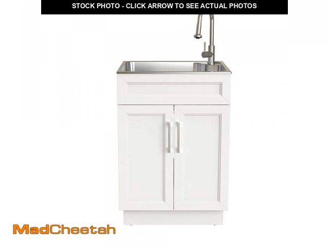 Lot 74-12408684 - (MISSING ONE DOOR) Glacier Bay 24 in. W x 21 in. D x 51 in. H Drop-In Stainless Steel Laundry Sink w...