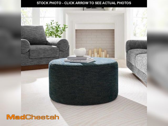 Lot 74-12517891 - MODWAY Callum Large 29 in. Round Woven Heathered Fabric Upholstered Ottoman in Heathered Weave Azure...