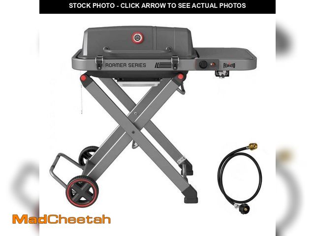 Lot 74-13821141 - FEASTO Roamer Series Portable Propane Gas Grill in Gray with Regulator Hose for Conversion from 1 lb...