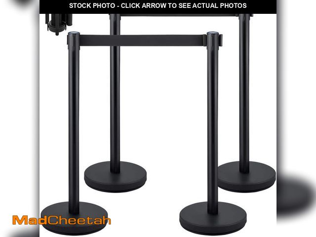 Lot 74-14291131 - VEVOR Crowd Control Stanchion Set of 4 Pieces 6.6 ft. Black Retractable Belt Steel Stanchion Post wi...