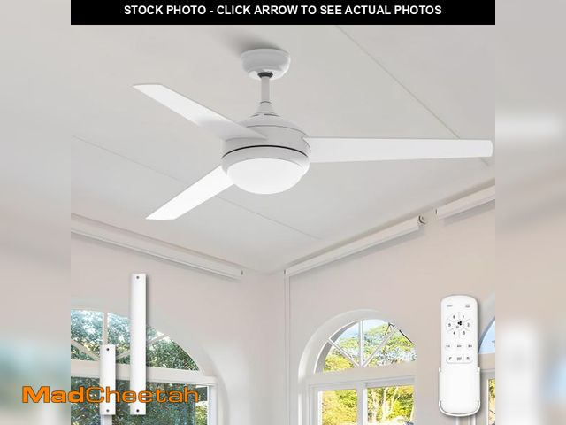 Lot 74-12153914 - Frstem 52 Inch White Ceiling Fan with Light, Low Profile Morden Style &amp; Remote Control, 3 Straig...