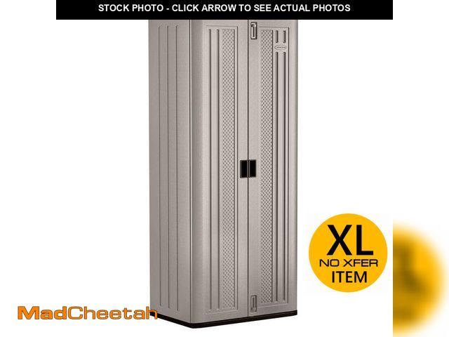 Lot 74-12809079 - Suncast Plastic Freestanding Garage Cabinet in Platinum (30 in. W x 72 in. H x 20 in. D) - UNUSED