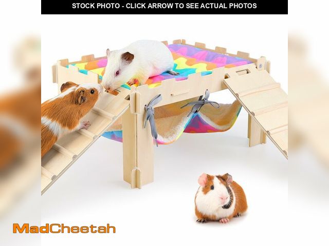 Lot 74-13569742 - Guinea Pig Hideout with Hammock, Soft Guinea Pigs Hammock Wooden Guinea Piggy House with Stairs Larg...