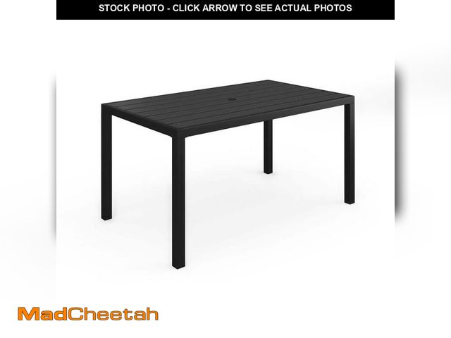 Lot 74-14581451 - MARTHA STEWART Lily Pond Black Steel 60 in. Indoor-Outdoor Patio Table with Slatted Top JJ-T5015-BK-...