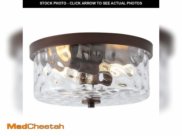 Lot 74-13571528 - Litaddscen Hammered Glass Oil Rubbed Bronze Flush Mount Ceiling Light,2-Lights Modern Farmhouse Ceil...