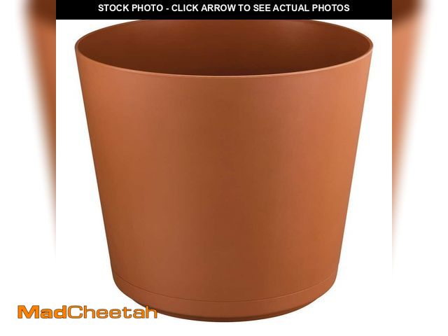 Lot 74-14285145 - Vigoro Kyra Large Clay Plastic Round Planter with Attached Saucer (20 in. L x 20 in. W x 17.32 in. H...